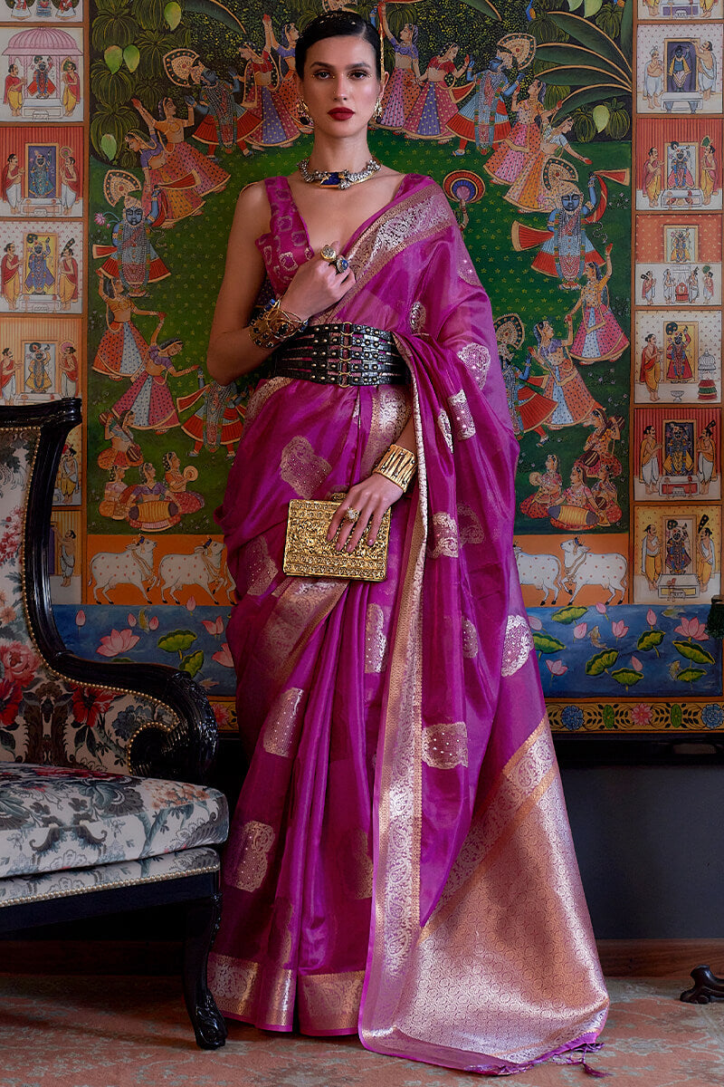 Warm Purple Zari Woven Organza Silk Saree