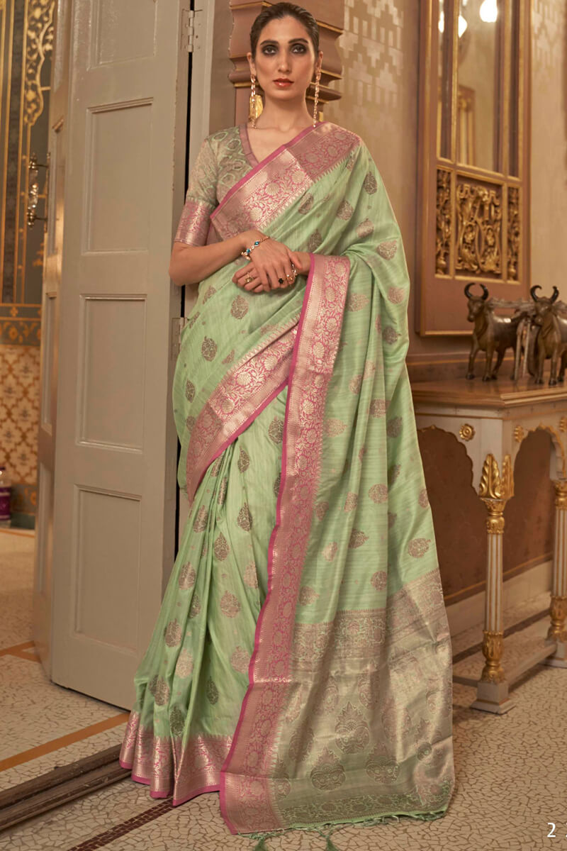 Wild Willow Green Tussar Silk Saree