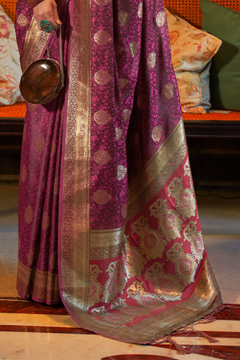 Wine Berry Zari Woven Satin Silk Saree