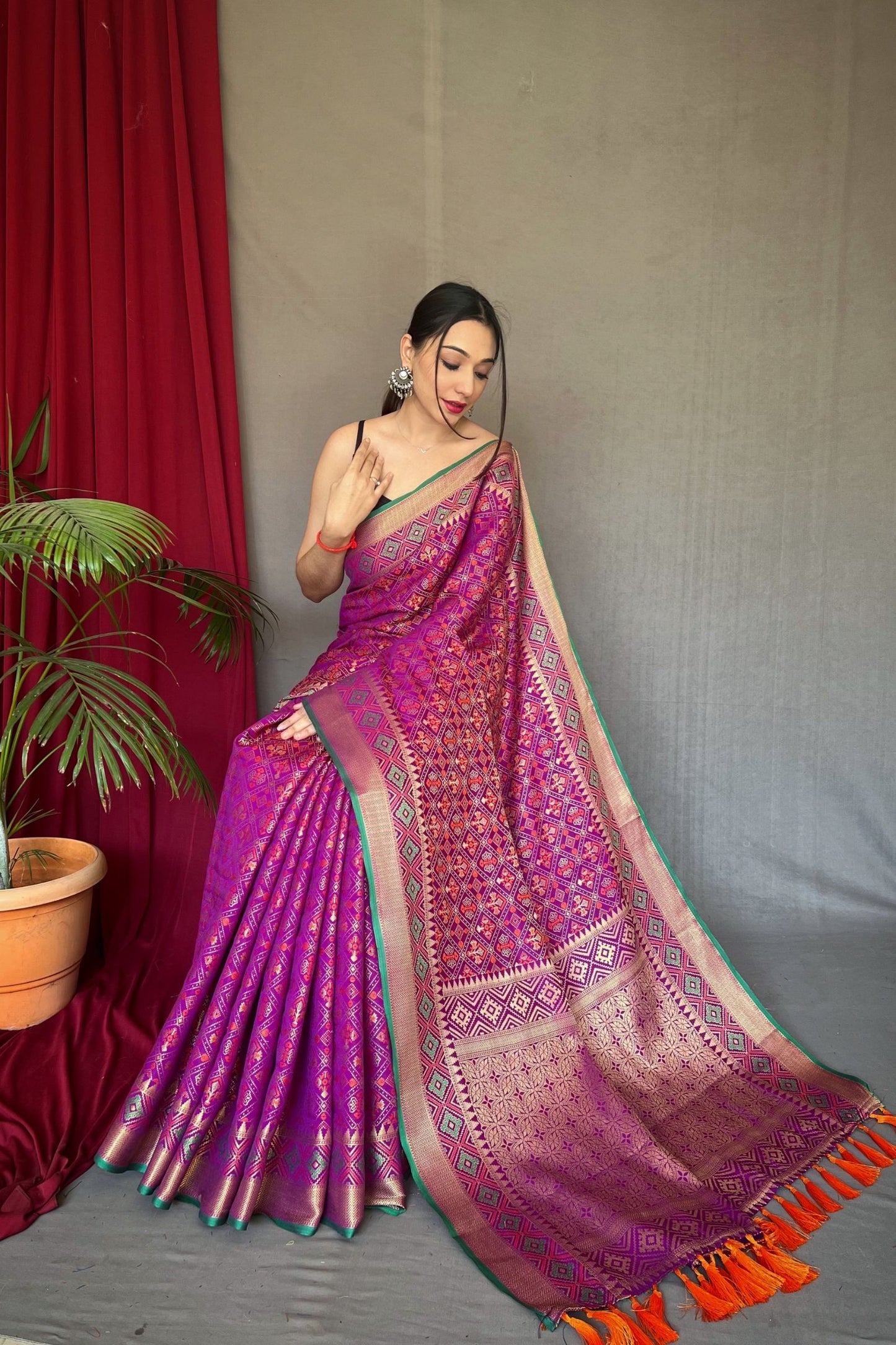 Fuchsia Meenakari Zari Weaving Patola Silk Saree