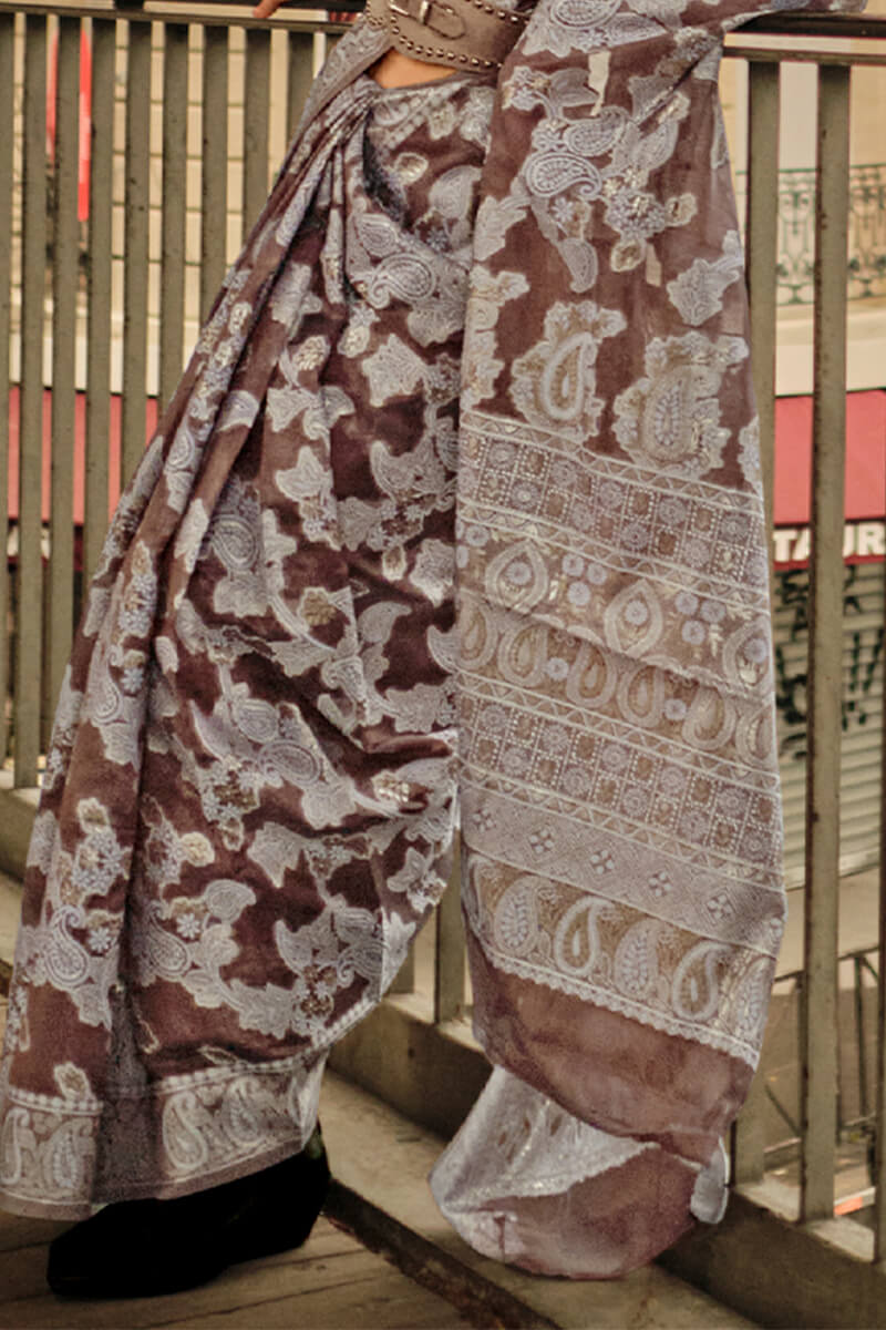 Woody Brown Lucknowi Chikankari Saree