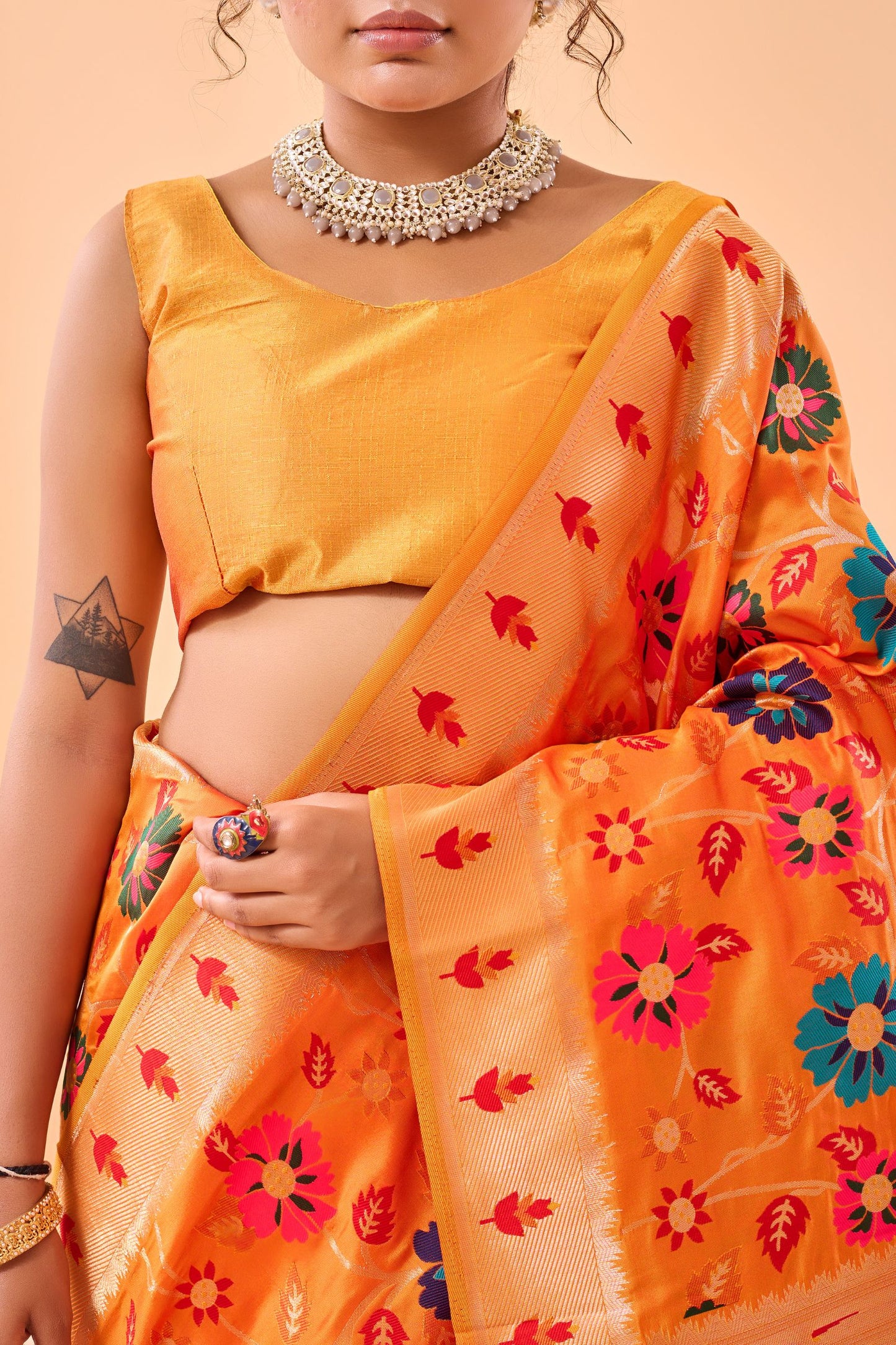 Chrome Yellow Paithani Silk Saree with Royal Jaal Work